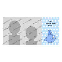Funny Blue Rabbit Cartoon. Photo Card Template