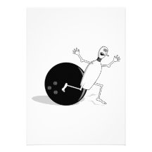 funny bowling pin running from ball custom invite