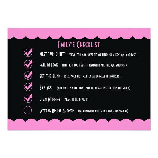 Funny Bridal Shower Invitation -- Funny Checklist