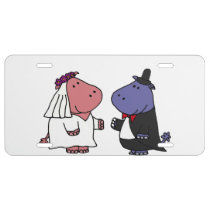 Funny Bride and Groom Hippo Wedding Cartoon License Plate at  Zazzle