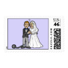 postcard - Funny Bride & Groom postage stamp, with the groom wearing a ball & chain!  Customize with your own funny text if you wish! Featured selection from our wedding postage collection.  Shop our full selection of Wedding Stamps  Get great wedding t-shirts, bride & groom shirts, wedding party tees, bridal sneakers, and great attendant gifts!  Browse our gallery of Wedding t-shirts & gifts 