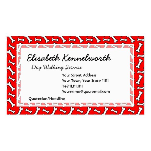 Funny Bright Red Dog Bone Pattern for Dog Lovers Business Cards (front side)