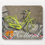 Funny Bright Yellow Bike Holland Text Mousepad