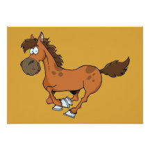 FUNNY BROWN CARTOON HORSE RUNNING GALLOPING INVITATION
