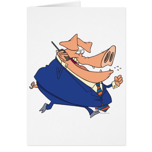 funny business boor pig cartoon greeting card