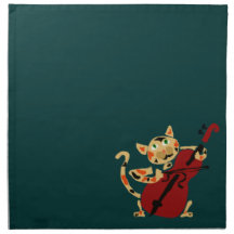 Funny Calico Cat Playing Cello Art Cartoon Napkins