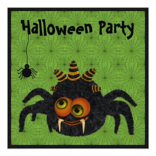 Funny Candy Corn Spider & Cobwebs Halloween Party Invites