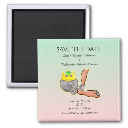 Funny Cartoon Ball And Chain Save the Date 2 Inch Square Magnet