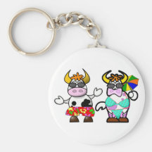 Funny Cartoon Beach Cow Couple Key Chain
