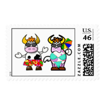 Funny Cartoon Beach Cow Couple Stamps
