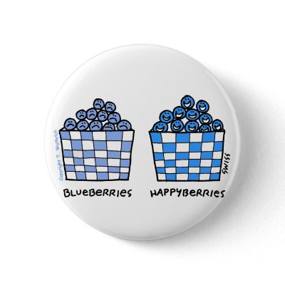 Funny Cartoon Blueberries Button by Swisstoons