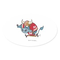 funny cartoon bull playing football oval stickers