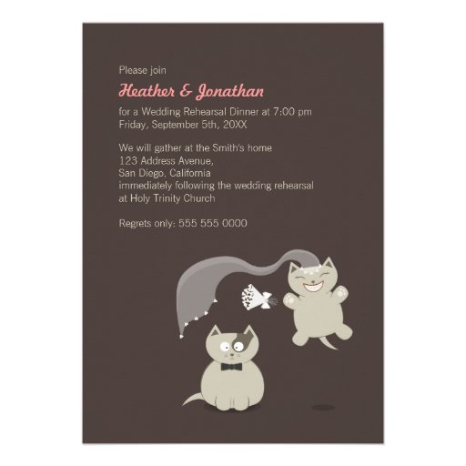 Funny Cartoon Cats Wedding Rehearsal invitation