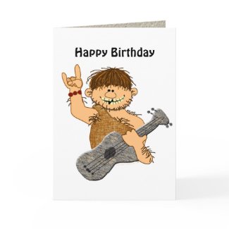 Funny Cartoon Caveman with Guitar Card Template card