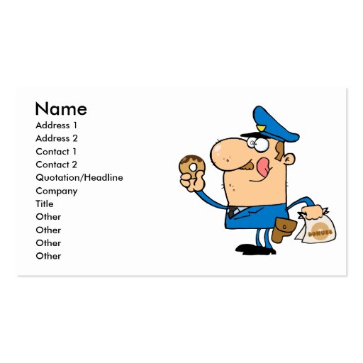 funny cartoon cop eating donuts business card template