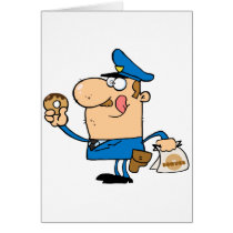 funny cartoon cop eating donuts card