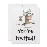 funny cartoon cow on the run moove personalized invites
