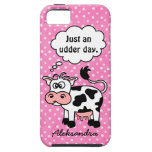 Funny Cartoon Cow Pink Polka Dot Personalized iPhone 5 Covers