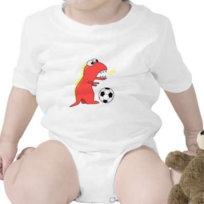 Funny Cartoon Dinosaur Playing Soccer Baby Bodysuit