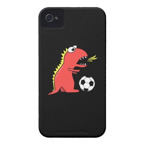 Funny Cartoon Dinosaur Playing Soccer Black Case-Mate iPhone 4 Cases