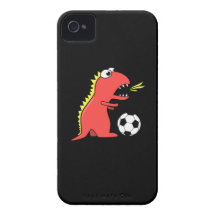 Funny Cartoon Dinosaur Playing Soccer Black Case-Mate iPhone 4 Cases