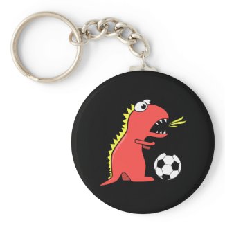 Funny Cartoon Dinosaur Playing Soccer Black