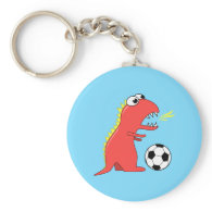 Funny Cartoon Dinosaur Playing Soccer Keychains
