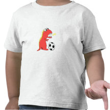 Funny Cartoon Dinosaur Playing Soccer Kids T Shirt