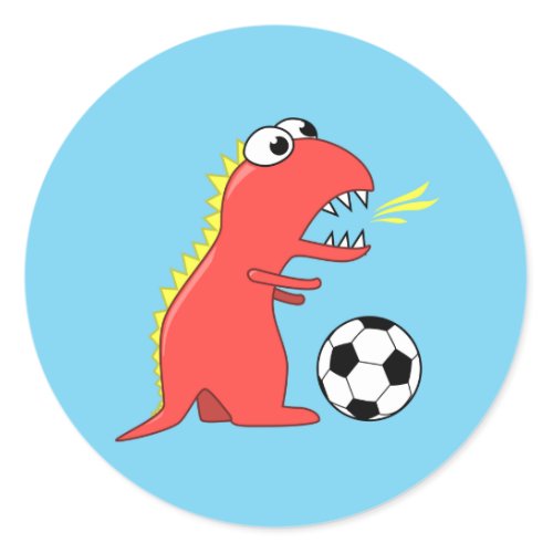 Funny Cartoon Dinosaur Playing Soccer Stickers