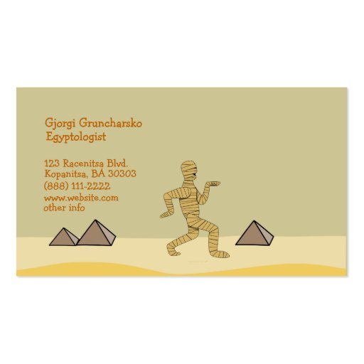 Funny Cartoon Egyptian Mummy Pyramids Custom Business Card (back side)