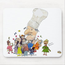 Funny Cartoon French Chef Mouse Pads