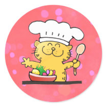 Funny Cartoon | Funny Kitty Chef Round Stickers