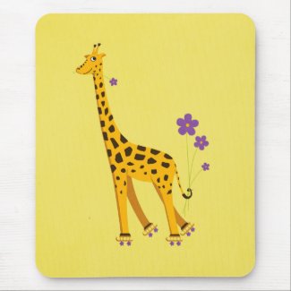 Funny Cartoon Giraffe Roller Skating Yellow