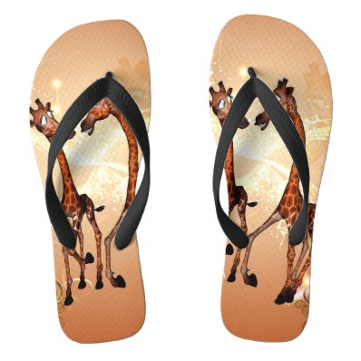 Funny cartoon giraffes flip flops