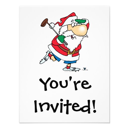 Funny Cartoon Golfing Golfer Santa Claus Custom Invitation thumb