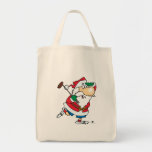 funny cartoon golfing golfer santa claus tote bags