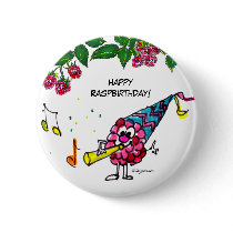 Funny Cartoon Happy Birthday Button Pin