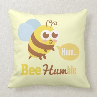 Funny Cartoon: Kawaii Yellow & Brown Bee Humming Throw Pillows