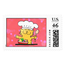 Funny Cartoon Kitty Chef Postage Stamp