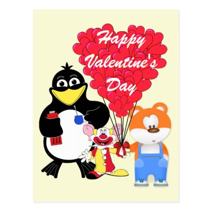 Funny cartoon & love heart Valentines Postcard