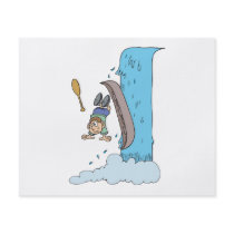funny cartoon over the waterfall in canoe full color flyer