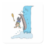 funny cartoon over the waterfall in canoe stickers