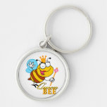 funny cartoon queen bee with text key chain