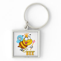 funny cartoon queen bee with text key chain