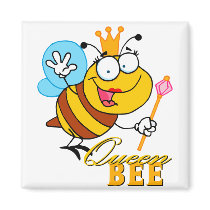 funny cartoon queen bee with text magnets
