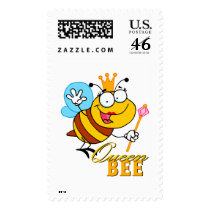 funny cartoon queen bee with text stamp
