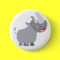 Funny Cartoon Rhino Buttonne Badge
