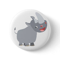 Funny Cartoon Rhino Button Badge by Lioness_Graphics Funny Cartoon Rhino Button Badge