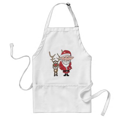 Funny Cartoon Santa and Rudolph aprons