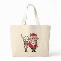 Funny Cartoon Santa and Rudolph Canvas Bag